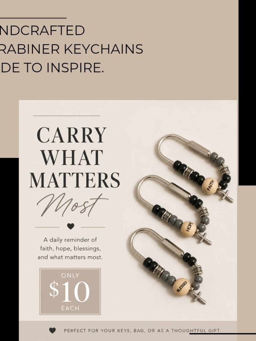 Private Label Mini Bag Charm Keychain in Black, Gray, Beige